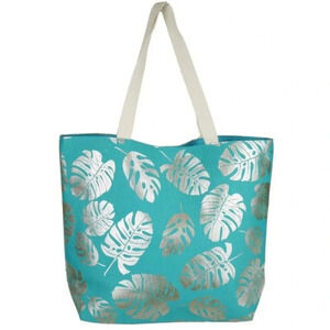 Boutique NWT Metallic palm leaf canvas beach bag tropical vacation